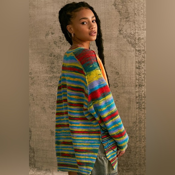 BDG Multicolor Maura Rainbow Knit Sunshine Colorful Oversized Spring Sweater - Picture 14 of 15